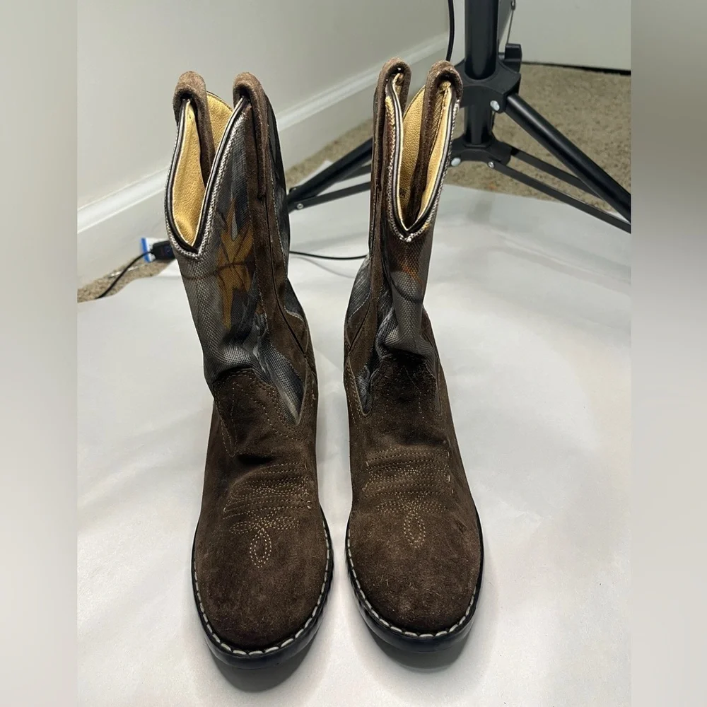 Masterson Boot Co. Boy's Size 13.5 Suede & Camo Canvas Western Cowboy Boots